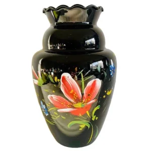 Grote Art Deco vaas zwart Booms glas bloemen