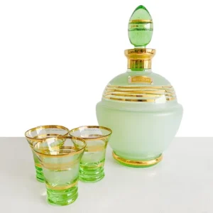 Vintage art deco likeur decanter karaf en likeurglaasjes Booms Glas