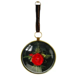 Vintage lijstje bol glas rode roos 1970’s