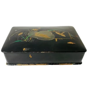 Antieke Japanse lakdoos handgeschilderd vijver 1920’s
