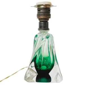 Mid-century lampenvoet groen glas Val Saint Lambert 1950’s