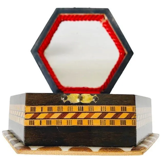 Hexagon geometrisch sieradendoosje hout parelmoer inlegwerk Khatam - Afbeelding 4