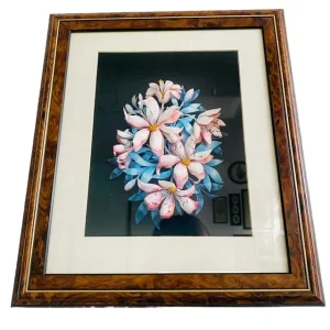 Vintage ingelijste 3D-papieren sculptuur met bloemen