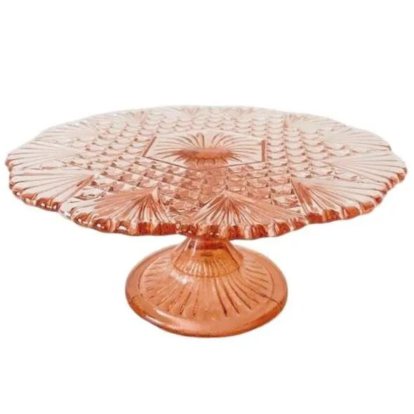 Art Deco Taartplateau Luxval Val St. Lambert roze 1930’s - Afbeelding 2