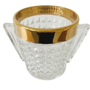 Mid-century IJsemmer zwaar geslepen kristal met handvatten messing 1950’s