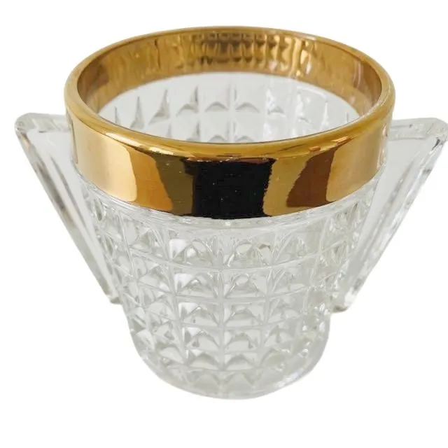 Mid-century IJsemmer zwaar geslepen kristal met handvatten messing 1950’s - Afbeelding 2