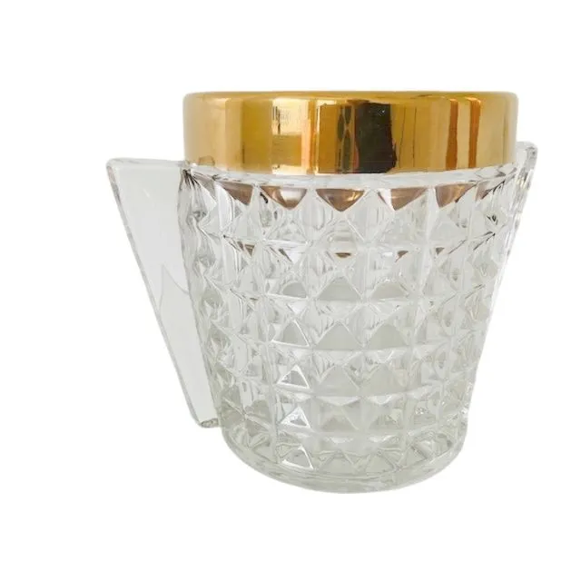 Mid-century IJsemmer zwaar geslepen kristal met handvatten messing 1950’s - Afbeelding 6