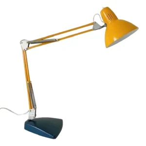 Vintage schaarlamp okergeel met standaard 1960’s