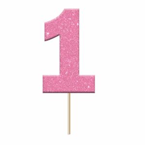 Number 1 Glitter Cupcake Toppers Pink