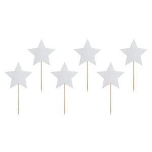 PartyDeco Cupcake Toppers Sterren – Zilver Set/6