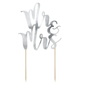 PartyDeco Cake Topper Mr&Mrs – Zilver