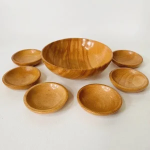 Vintage houten schaaltjes set iepenhout