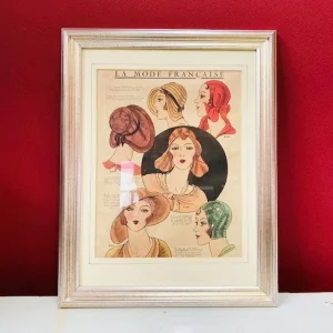 Art deco ingelijste modeprent jaren 20 hoeden
