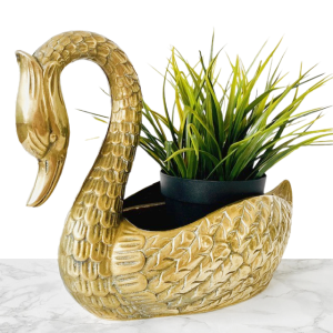 Vintage messing zwaan bloempot 1950’s Hollywood regency