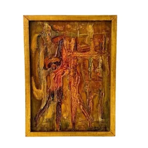 Abstract olieverf op hout impasto schilderij J. Dieltjens 1960’s