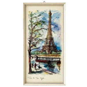 Mid-Century waterverf schilderij Parijs Eiffeltoren Arno 1970’s