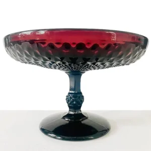 Vintage Boheems persglas schaal op voet paars